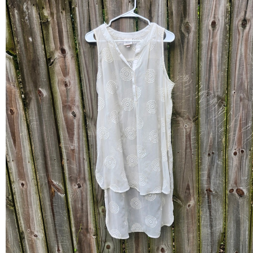 Knox Rose Womens‎ Cream Embroidered Medallion High Low Sleeveless Tunic Top